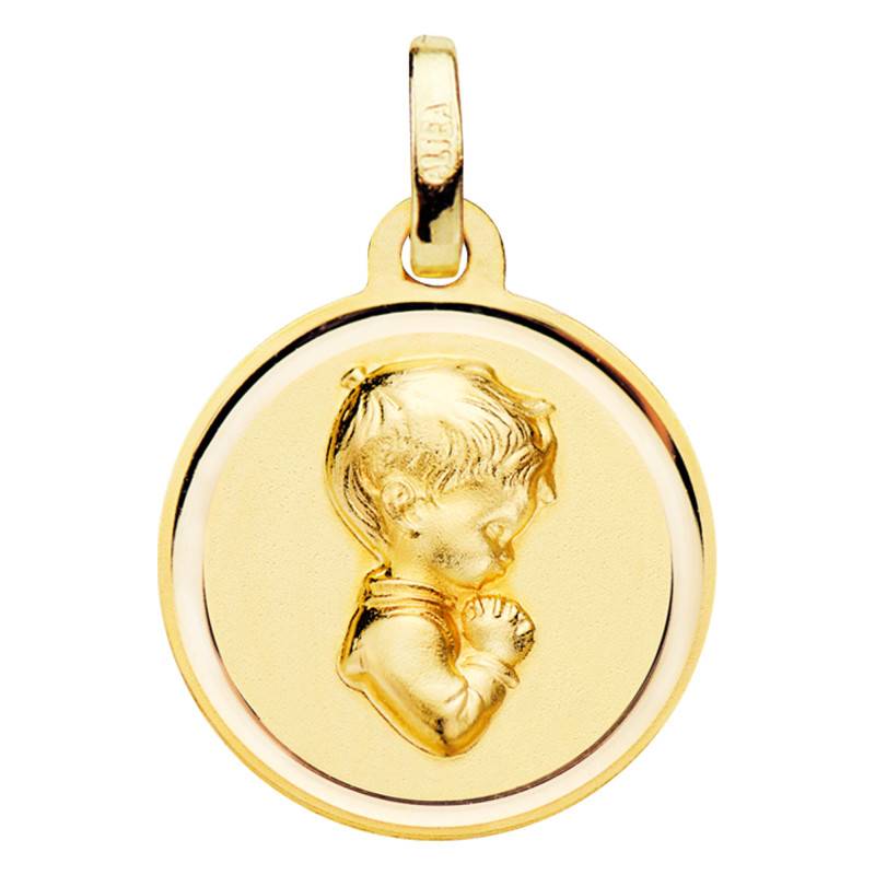 750/1000 Yellow Gold Boy's Communion Medal, 16 mm Diameter - Lumiosa