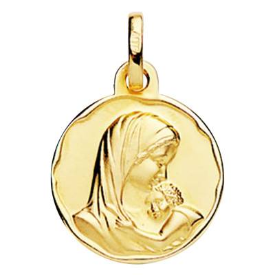 Médaille Vierge à l'Enfant en Or Jaune 750, Diamètre 16 mm - Lumiosa