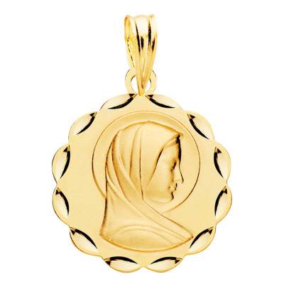 Médaille Vierge Marie Facettée en Or Jaune 750, Diamètre 17 mm - Lumiosa