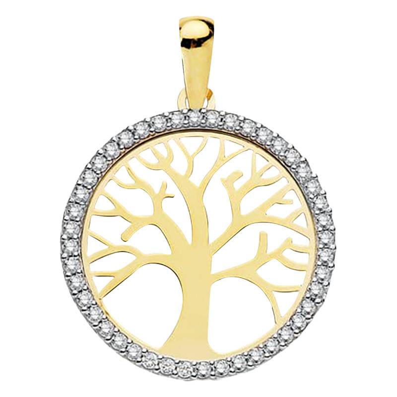 Tree of Life Pendant in 750/1000 Yellow Gold & White Stones, 20 mm Diameter - Lumiosa