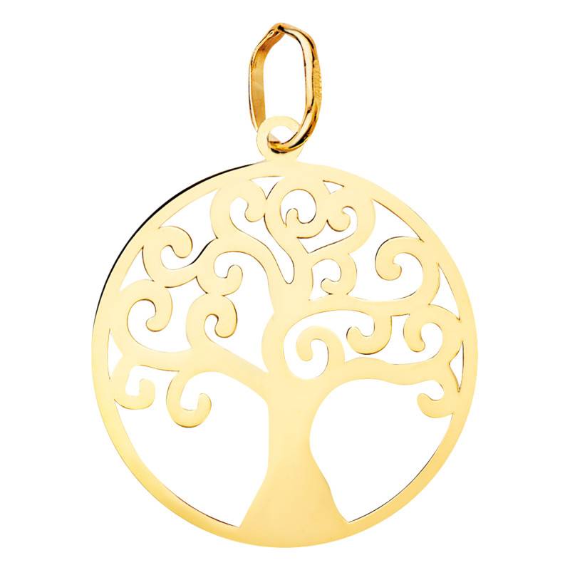 750/1000 Yellow Gold Open-Work Tree of Life Pendant, 20 mm Diameter - Lumiosa