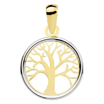 Médaille Ronde Arbre de Vie en 2 Ors 750, Diamètre 12 mm - Lumiosa