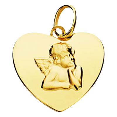 Médaille Coeur Ange Pensif en Or Jaune 750 - Lumiosa