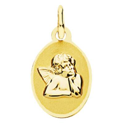 Médaille Ange Pensif Ovale en Or Jaune 750 - Lumiosa