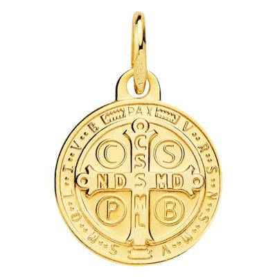 Médaille Ronde Scapulaire Saint Benoît en Or Jaune 375, Diamètre 12 mm - Lumiosa