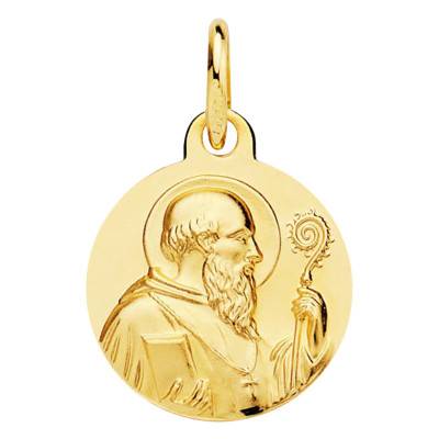 Médaille Ronde Scapulaire Saint Benoît en Or Jaune 375, Diamètre 12 mm - Lumiosa