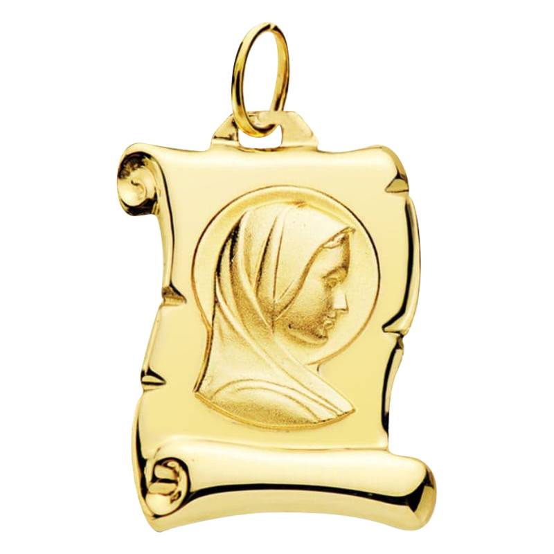 375/1000 Yellow Gold Virgin Mary Scroll Pendant - Lumiosa