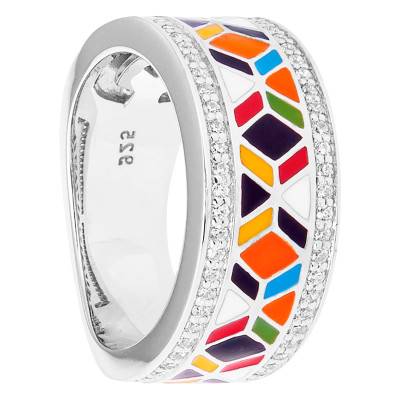 Siena 925 Silver, White Cubic Zirconia & Multicolor Lacquer Ring - Una Storia