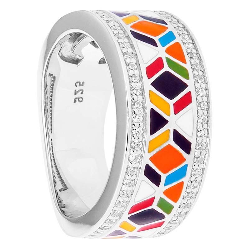 Siena 925 Silver, White Cubic Zirconia & Multicolor Lacquer Ring - Una Storia