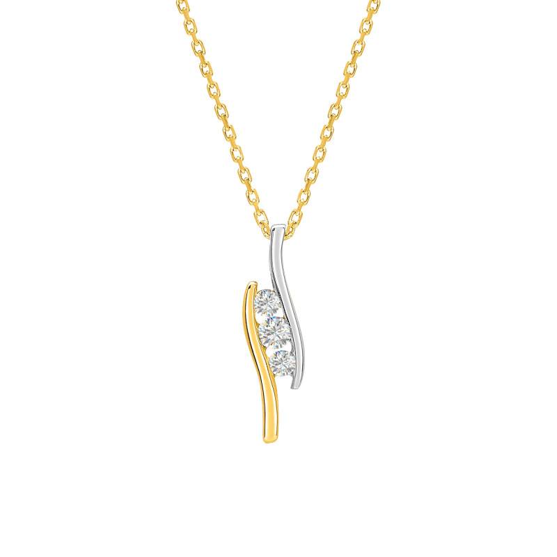 Two-Tone 750 Gold & Diamond Trilogy Necklace 0,15 ct, 42 cm - Emanessence