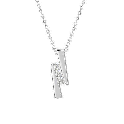 Collier Trilogie en Or Blanc 750 & Diamants 0,15 ct, Longueur 42 cm - Emanessence