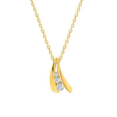 Collier Trilogie en Or Jaune 750 & Diamants 0,08 ct, Longueur 42 cm - Emanessence