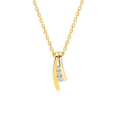 Collier Trilogie en Or Jaune 750 & Diamants 0,05 ct, Longueur 42 cm - Emanessence