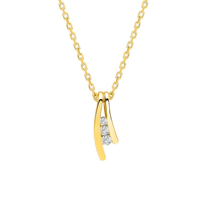 750 Yellow Gold & Diamond Trilogy Necklace 0,05 ct, 42 cm - Emanessence
