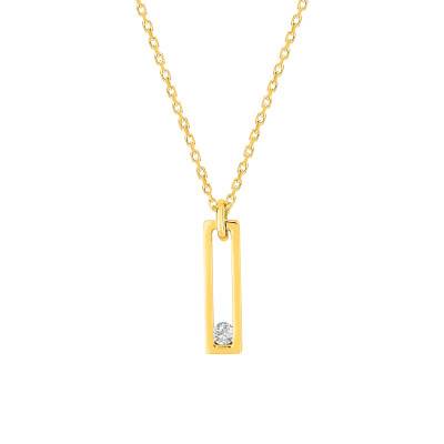 Collier Rectangulaire en Or Jaune 750 & Diamant 0,04 ct, Longueur 40 à 42 cm - Emanessence
