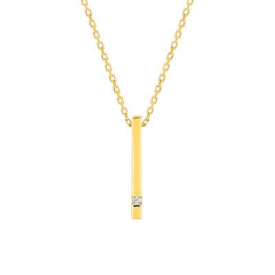 Collier en Or Jaune 750 & Diamant 0,01 ct, Longueur 40 à 42 cm - Emanessence