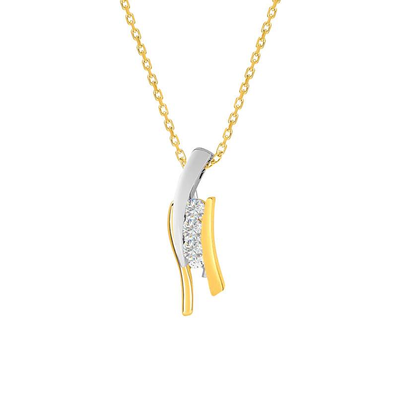 Emanessence 375 Yellow Gold & Zirconia Trilogy Necklace 42 cm - Emanessence