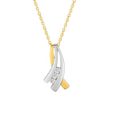 Collier Trilogie Croisé en Or Jaune 375 & Oxydes de Zirconium, Longueur 40 à 42 cm - Emanessence