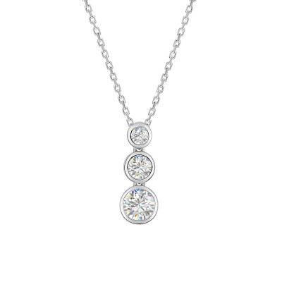 Collier Triple Rond en Or Blanc 375 & Oxydes de Zirconium, Longueur 40 à 42 cm - Emanessence