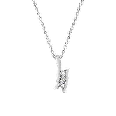 Collier Trilogie en Or Blanc 750 & Diamants 0,03 ct, Longueur 42 cm - Emanessence