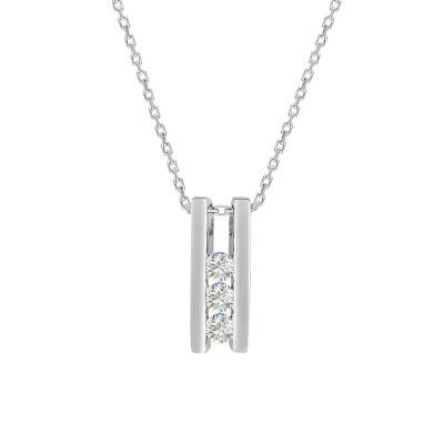 Collier Trilogie Double Baguette en Or Blanc 750 & Diamants 0,19 ct, Longueur 42 cm - Emanessence