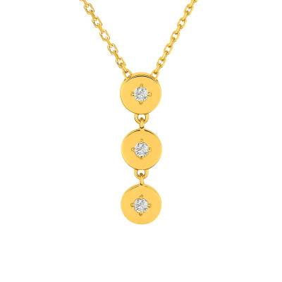 Collier Triple Pastille en Or Jaune 750 & Diamants 0,08 ct, Longueur 42 cm - Emanessence