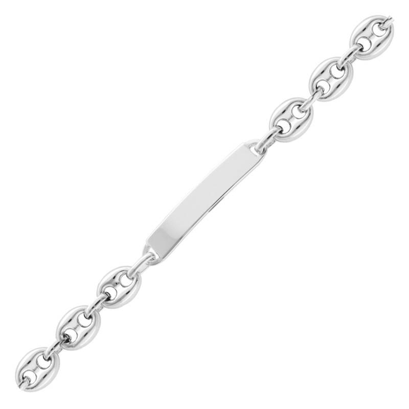 Gourmette Identité Maille Grain de Café en Argent, Longueur de 17 cm à 22 cm - Emanessence
