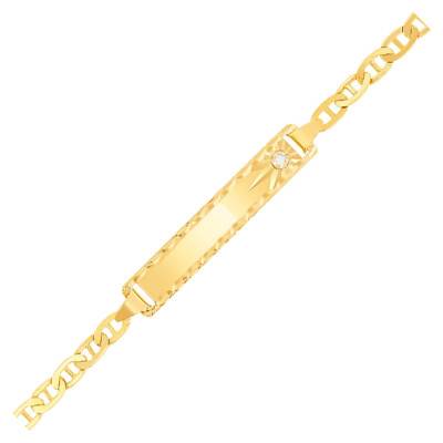 750/1000 Yellow Gold Baby ID Bracelet & Diamond, Length 12 cm to 13.50 cm - Lucas Lucor