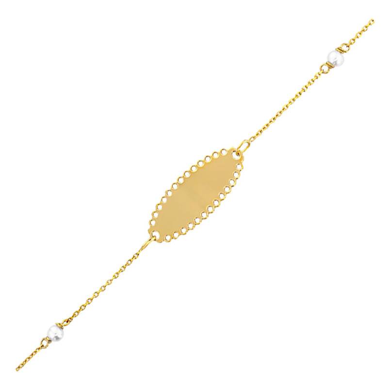 Lace & Pearl Baby ID Bracelet in 375/1000 Yellow Gold, Adjustable Length 14 cm - Bambins