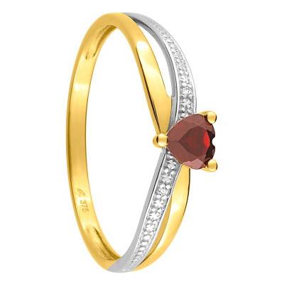 Bague Croisée Coeur Or Jaune 750, Rubis, Diamants 0,01 ct - Aurora