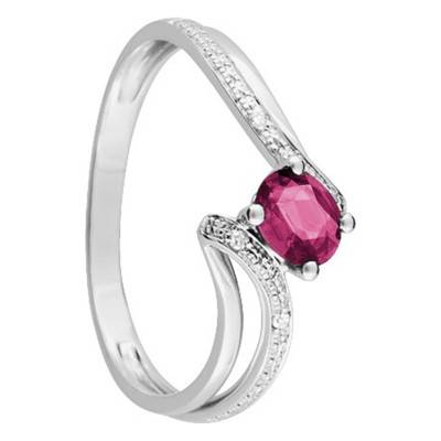 Bague Double Courbée Or Blanc 750, Rubis, Diamants 0,01 ct - Aurora