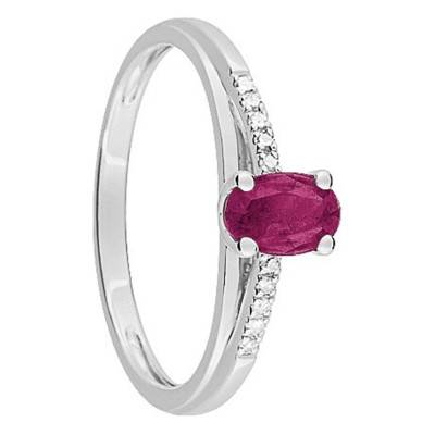 Bague en Or Blanc 750, Rubis & Diamants 0,05 ct - Aurora