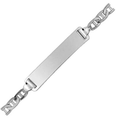 Gourmette Maille Marine Battue Or Blanc 750, Longueur 14 cm réglable - Lucas Lucor