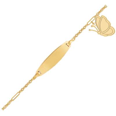 Gourmette Petit Papillon Or Jaune 750, Longueur 14 cm réglable, Largeur 0,90 mm - Lucas Lucor