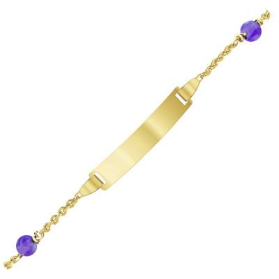 375/1000 Yellow Gold & Amethyst Baby ID Bracelet, Length 12 cm to 14 cm or 14 cm to 16 cm - Bambins
