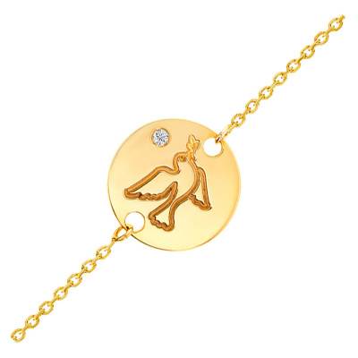 Gourmette Or Jaune 375 colombe & diamant, Longueur 14 cm réglable - Rosatella