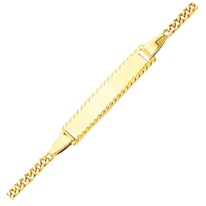 750/1000 18K Yellow Gold Faceted Curb Chain Baby ID Bracelet, Adjustable Length 14 cm, Width 1.60 mm - Bambins