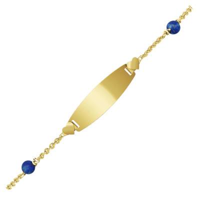 Gourmette Plaque Tonneau Coeurs Lapis-lazuli & Or Jaune 375, Longueur 12 à 14 cm ou 14 à 16 cm - Bambins