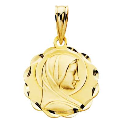 375/1000 Yellow Gold Virgin Mary Medal, 17 mm Diameter - Lumiosa