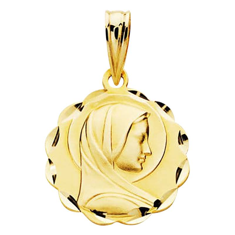 375/1000 Yellow Gold Virgin Mary Medal, 17 mm Diameter - Lumiosa