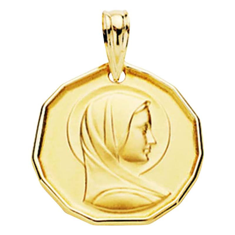 375 Yellow Gold Benevolent Virgin Mary Medal, 16 mm Diameter - Lumiosa