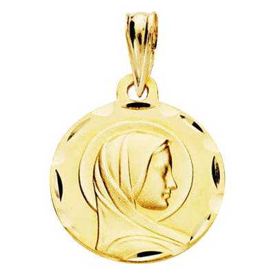 Médaille Vierge Marie en Or Jaune 375, Diamètre 14 mm - Lumiosa