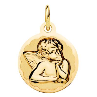 Médaille Ronde Ange en Or Jaune 375, Diamètre 14 mm - Lumiosa