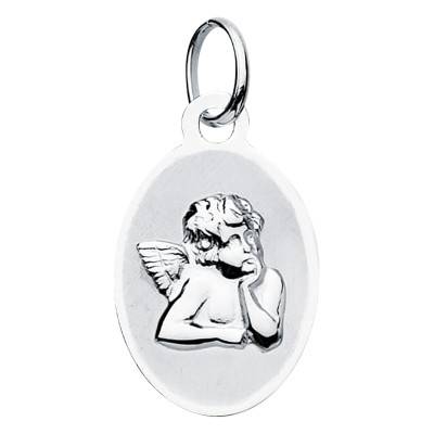Médaille Ovale Ange en Or Blanc 375 - Lumiosa