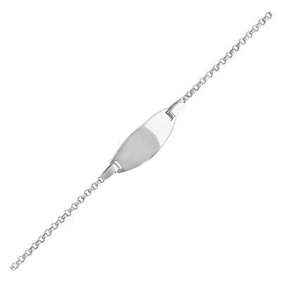 375/1000 White Gold Oval Rolo Chain Baby ID Bracelet, Adjustable Length 14 cm - Bambins