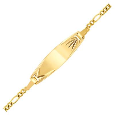 750 Yellow Gold Barrel Alternating Fancy Link Baby ID Bracelet, Adjustable Length 14 cm, Width 1 mm - Lucas Lucor