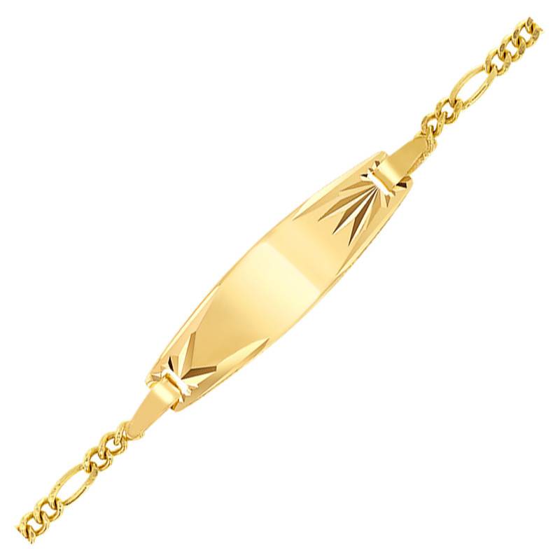 750 Yellow Gold Barrel Alternating Fancy Link Baby ID Bracelet, Adjustable Length 14 cm, Width 1 mm - Lucas Lucor