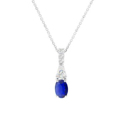 Collier Saphir Bleu & Diamants 0,18 ct en Or Blanc 750, Longueur 41 à 45 cm, Largeur 0,35 mm - Divine