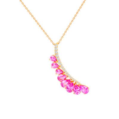 Collier Incurvé Saphirs Roses & Diamants 0,14 ct en Or Rose 750, Longueur 40 à 43 cm, Largeur 0,45 mm - Divine