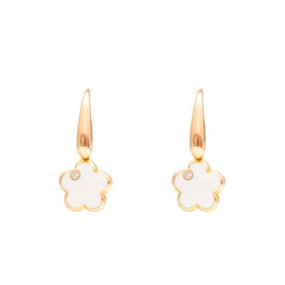 Boucles D'oreilles Fleur En Or 18 Carats - Centre Verre Vert - Occasion